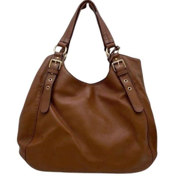 Michael Kors Pebbled Grain Leather Belted Strap Hobo Shoulder Bag Cognac - Picture 2 of 5